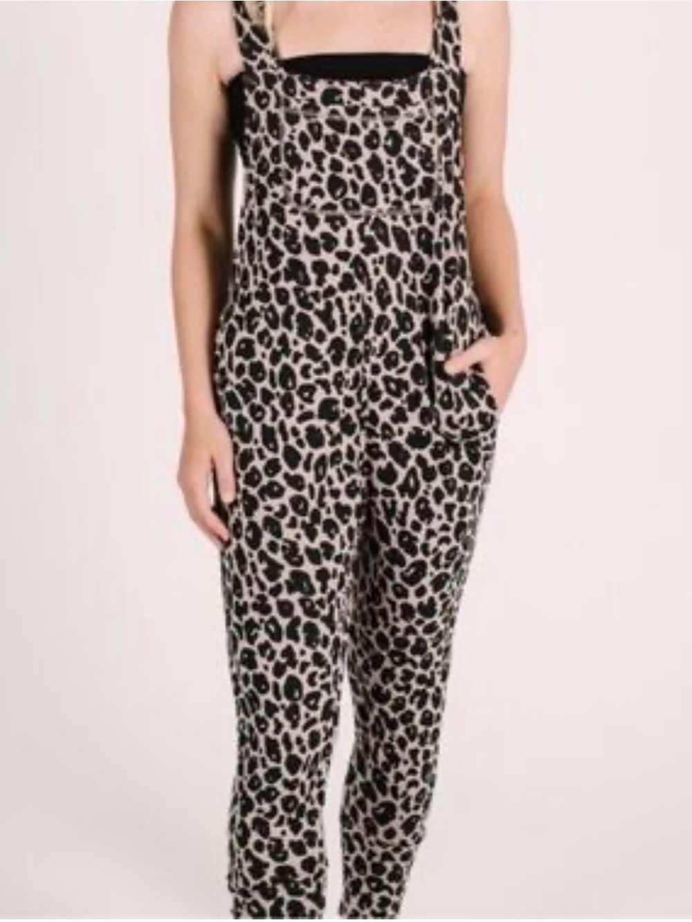 Smash + Tess Leopard Print overall Jumpsuit in Black & Cream